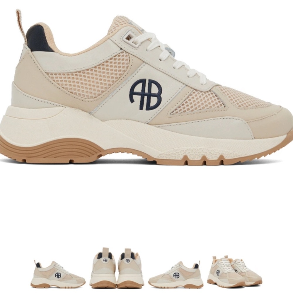 Anine Bing Beige Cream Chunky Sneaker with Navy AB Logo